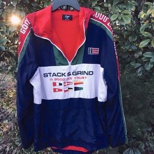 Vintage Camp blue stack & Grind retro style jacket XL urban track wear